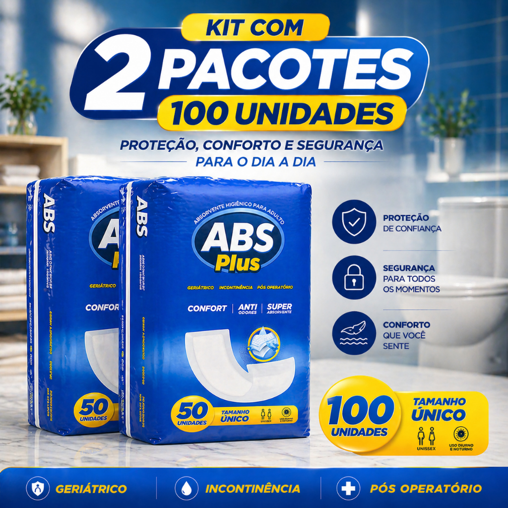 Kit Absorvente Abs Plus Geriátrico Adulto c/100 | Moderada | Melhor Preço | Entrega Rápida