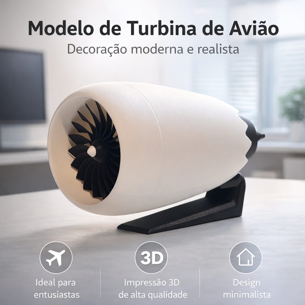 Miniatura Decorativa Turbina de Avião Realista - Enfeite de Mesa Estilo Turbina a Jato Luxo Aviação 3D