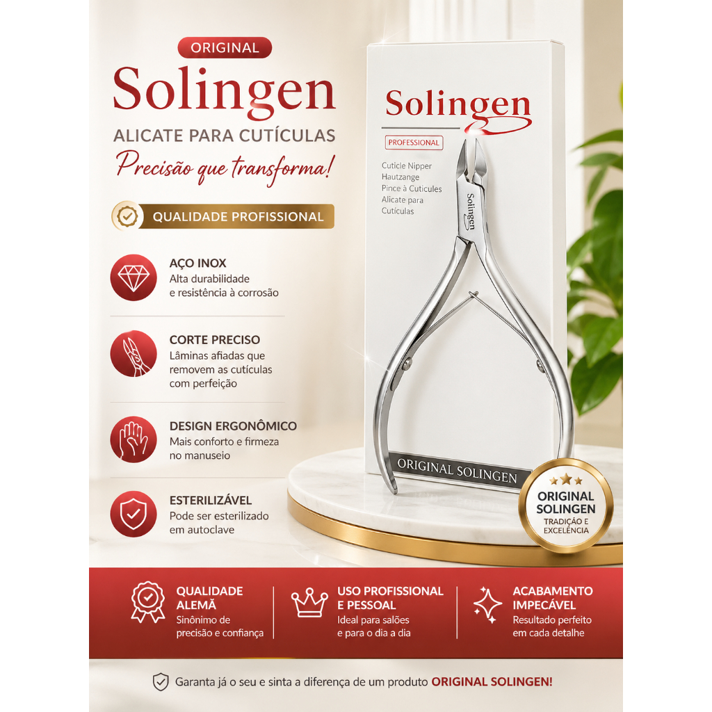 Alicate De Cutícula Profissional Solingen Ponta Fina Aço Inox 10cm Manicure Precisão Profissional