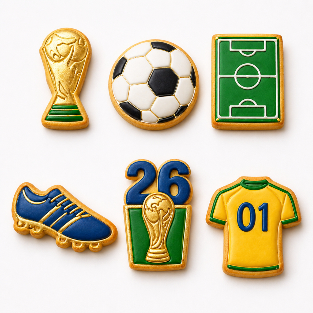 Cortador Marcador Molde de Biscoito 6un Tema Copa do Mundo 2026 Futebol Confeitaria Pasta Americana
