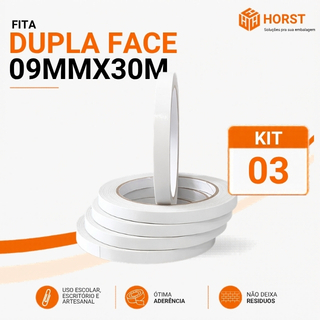FITA DUPLA FACE DE PAPEL 09MM X 30 METROS - ADESIVO HOT MELT ALTA PERFORMANCE