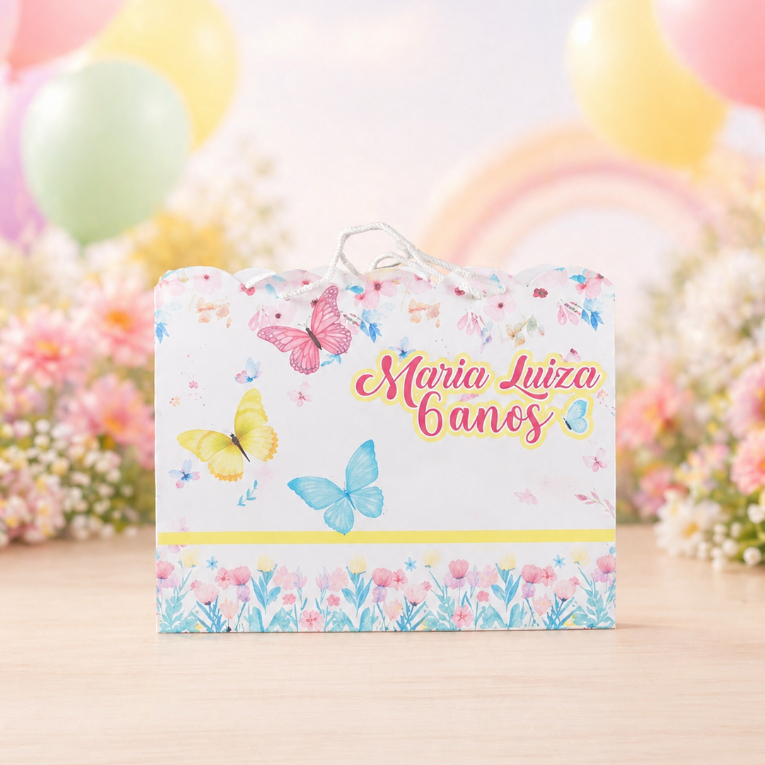 Sacolinha G Personalizada Jardim Encantado - Jardim Borboletas | Lembrancinha Festa Infantil