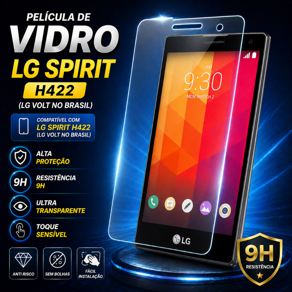🔥 Película Vidro Temperado Transparente 9H LG Spirit H422 Volt - Proteção Invisível + Toque Original