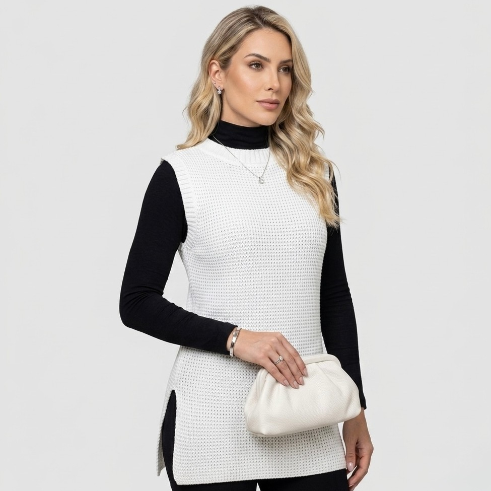 Colete Feminino Tricot Fang Trico Colete Alongado Inverno Lançamento