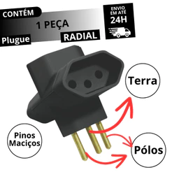 Plugue 3 Saídas Preto 2 P+T 10a Maciços Radial 1501.156
