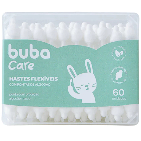 Kit 60 Unidades Hastes Flexíveis Cotonete Buba Baby