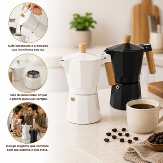 Cafeteira Italiana Preta Milao Aluminio 6 Xicaras Cafe Espresso Tradicional Compacta…