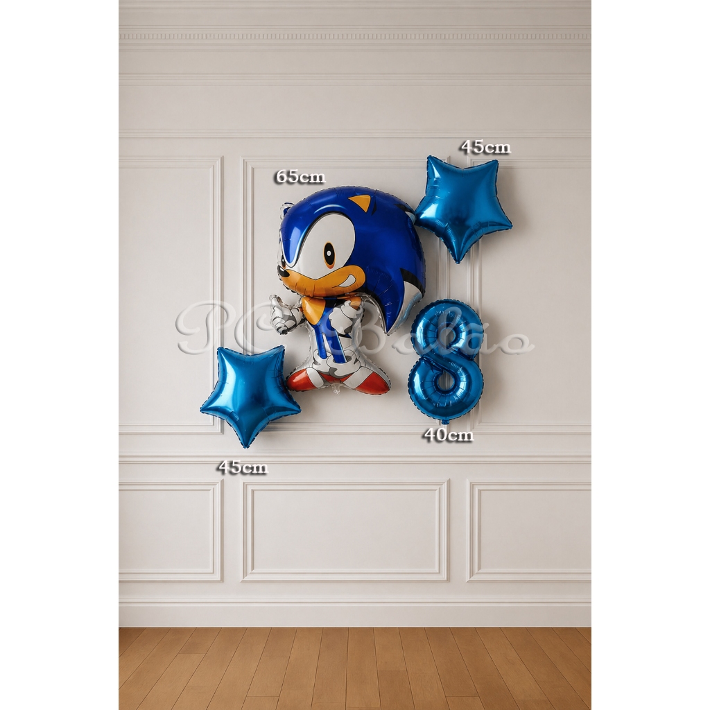Kit 4 Balão Metalizado 1 Sonic CORPO 65cm + Número 40cm + 2 Estrela 45cm AZUL ROYAL ANIVERSÁRIO