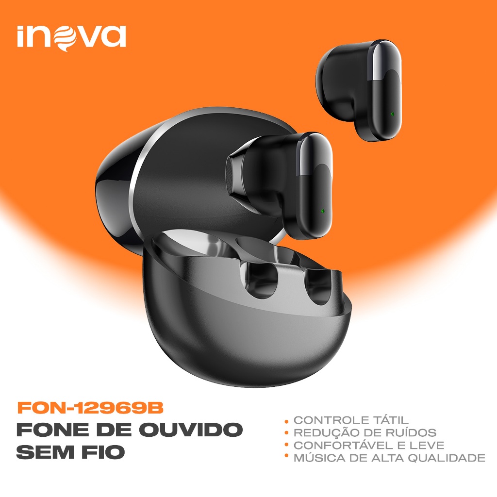 Inova Fone de Ouvido Bluetooth Sem Fio TWS Controle Tátil Som Estéreo Microfone Integrado Uso Diário