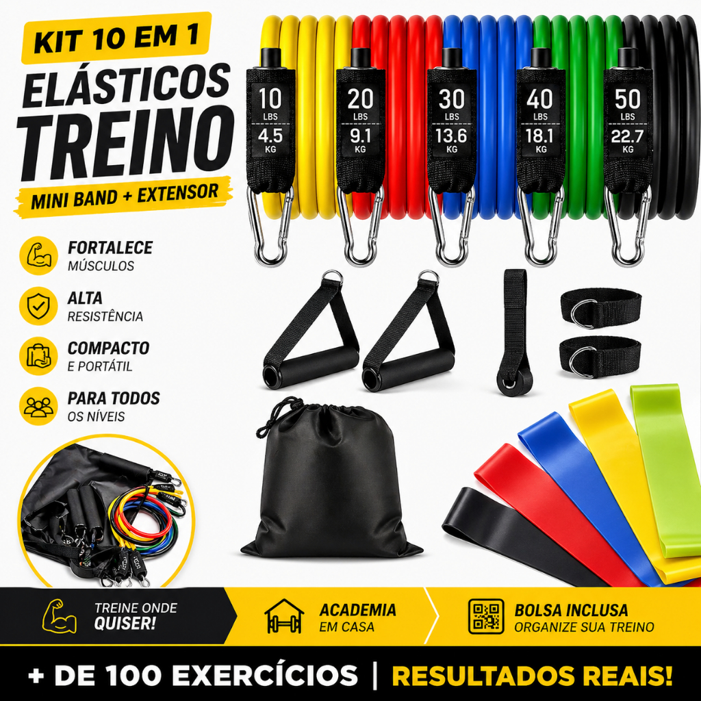 Kit 10 Elástico Treino Mini Band + Elástico Extensor Fisioterapia Funcional Academia em Casa Reabilitação