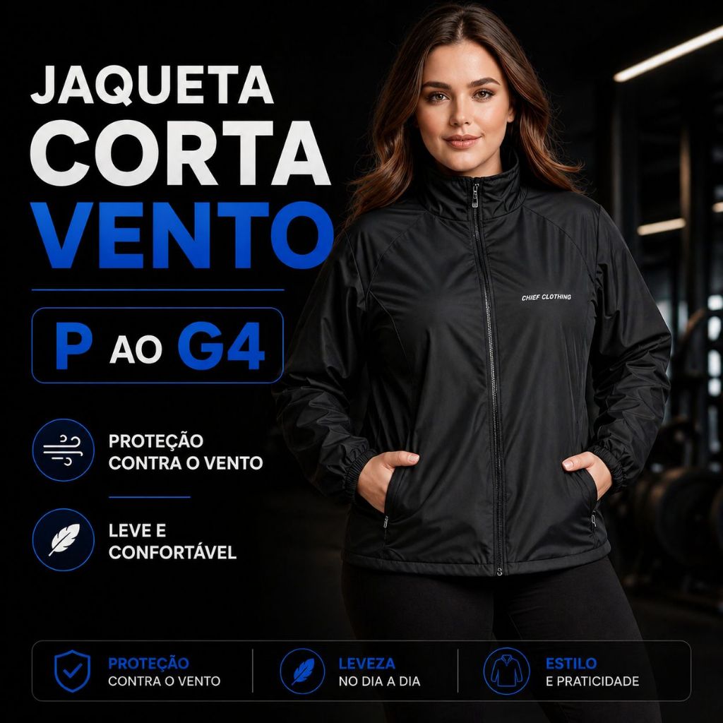 Jaqueta Corta Vento Feminina Original Chief P ao G4 Plus Size Capuz Gola Alta Plus Size
