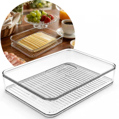 Porta Frios OU Clear Fresh Organizador de Geladeira com Tampa Prático Mantém Alimentos Frescos Queijo Presunto