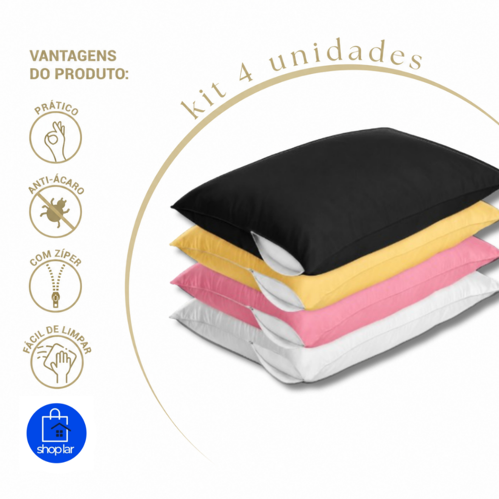 Kit 4 Capas Protetoras de Travesseiro Branco Com Zíper Proteção Total Antiácaro