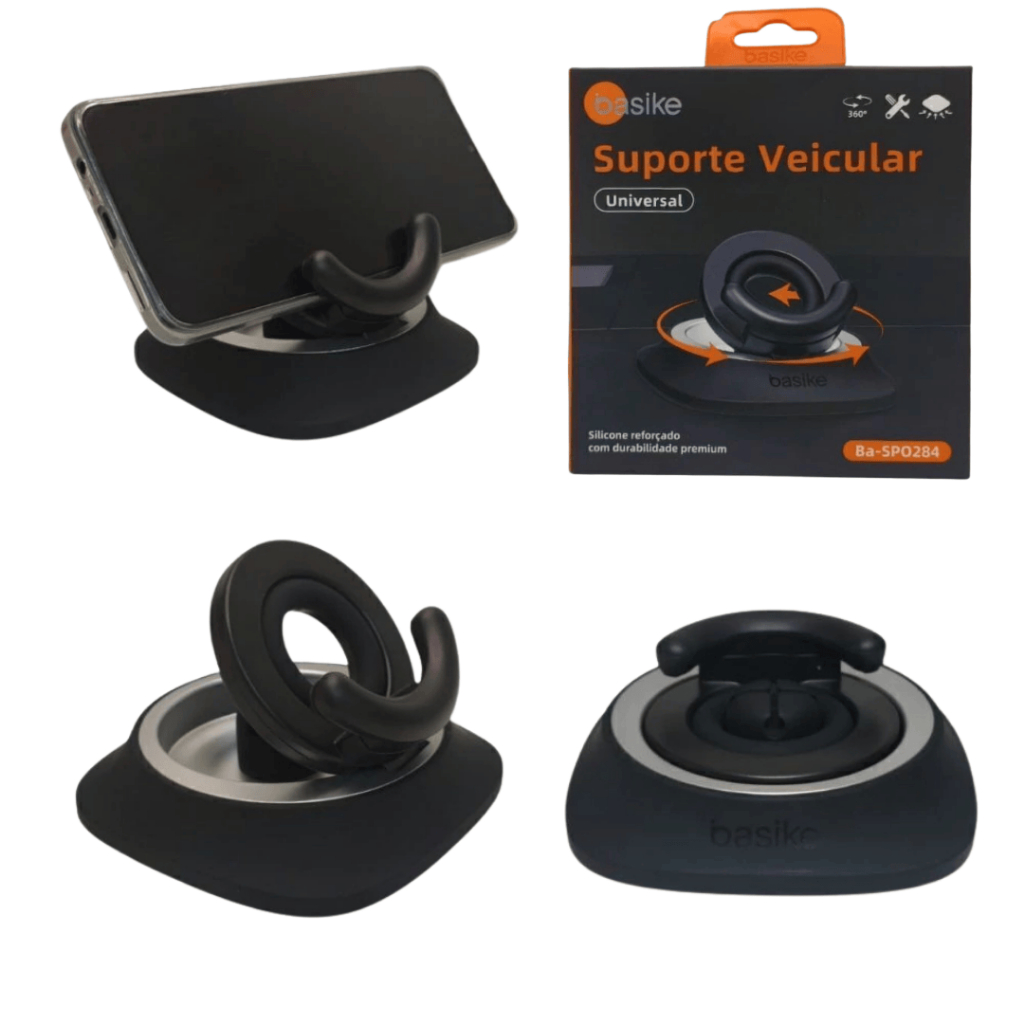 Suporte Celular Carro - Tripla Fixação, 360°de Rotação Horizontal , 70° Vertical