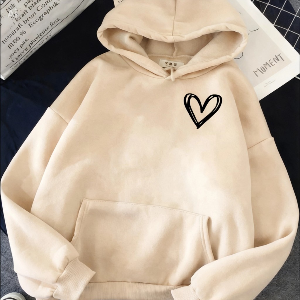 Moletom Feminino Casual Canguru Estampado Confortável Ideal para Dias Frios