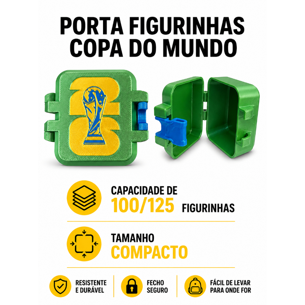 Caixa Porta Figurinhas Copa do Mundo 2026 Case  Maleta Organizadora 3D