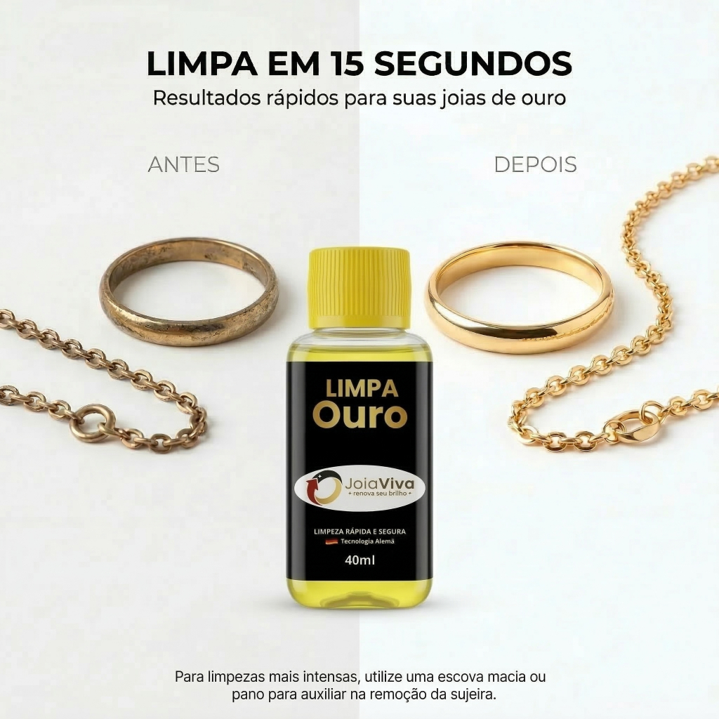 Limpa Ouro 18k 40ml Limpador de Joias e Semijoias Joia Viva Tira Oxidação