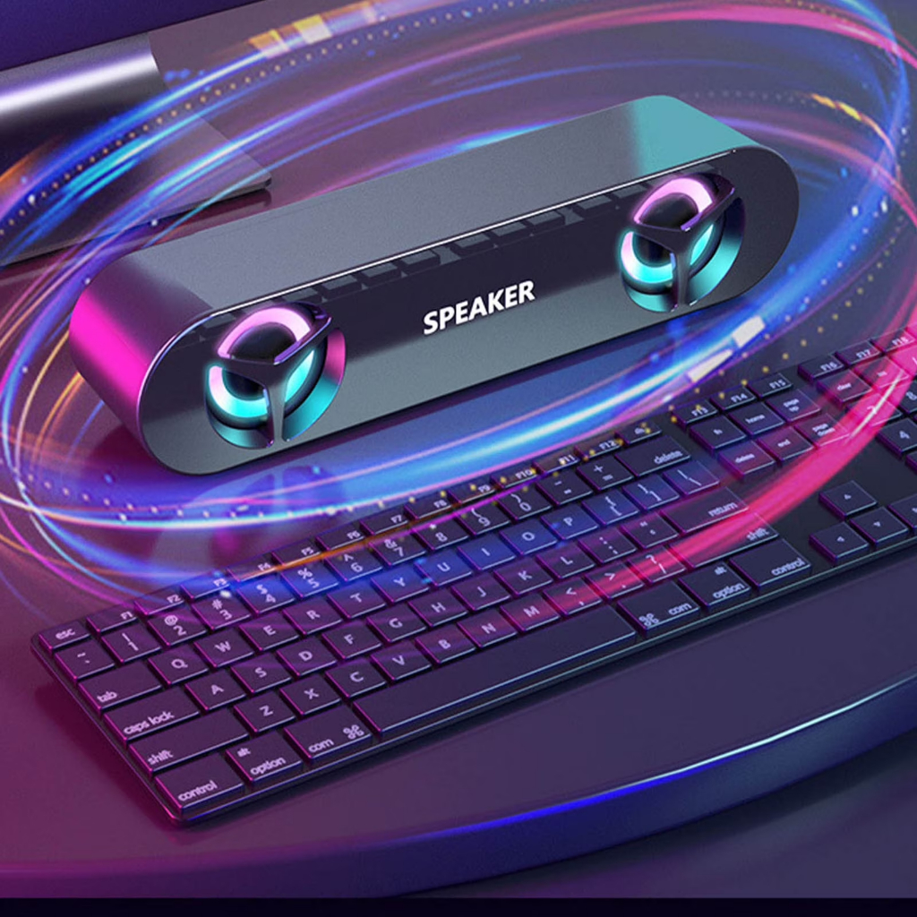 Soundbar Gamer RGB Desktop Caixa de Som USB Estéreo 3D Compacta para PC Notebook Setup Gamer com LED Colorido