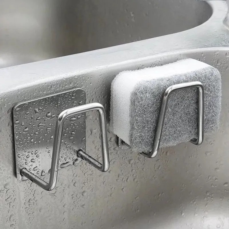 Suporte de Esponja em Aço Inox, com Gancho Adesivo, para Cozinha, Banheiro e Lavanderia, 2 Unidades