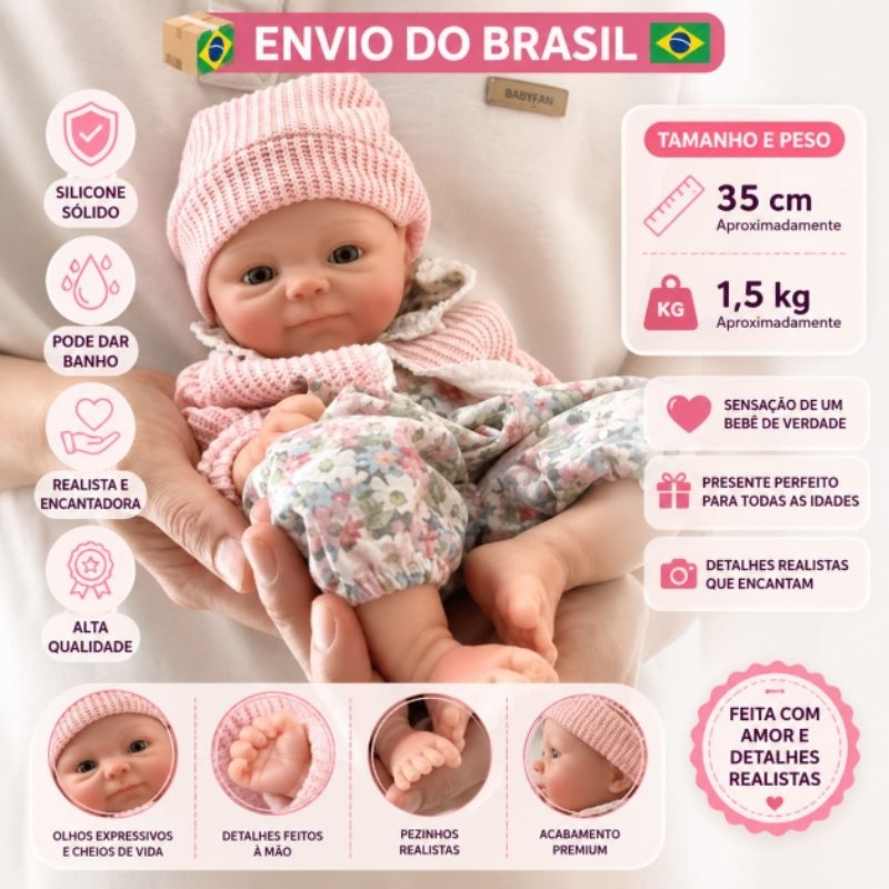 Bebê silicone sólido kit coco malu 35 cm 1.5 kg abre a boca carequinha pintada envio imediato