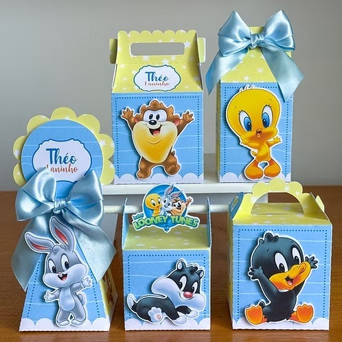 JÁ MONTADAS 20 Caixinha com LAÇO BABY LOONEY TUNES Papelaria Personalizada Lembrancinha Aniversário