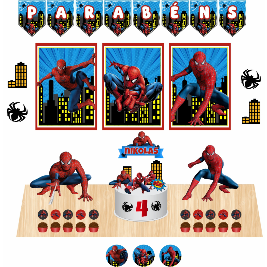 Kit Festa Aniversário Personalizado Homem Aranha AZUL - Decoração Mesversário Lembrancinha