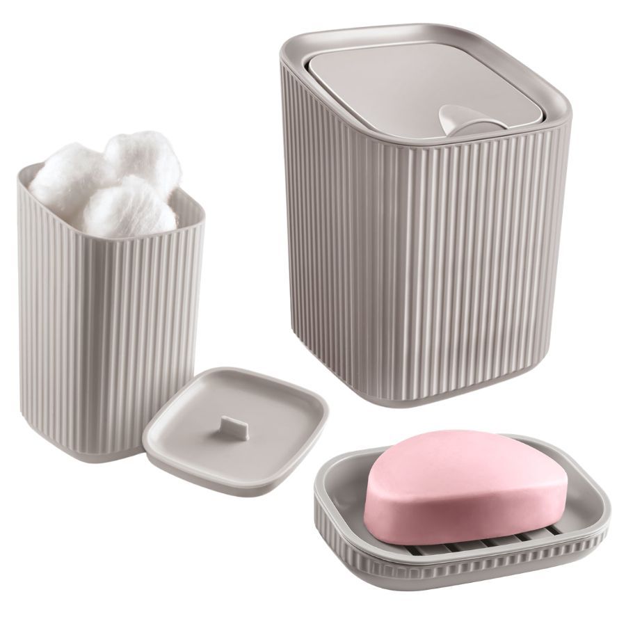 Kit Banheiro 3 PEÇAS Lixeira Pia 1,2l Porta Algodao Saboneteira Usual Utilidades