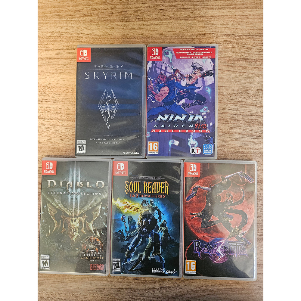 Lote 03 Nintendo Switch Ninja Gaiden, Skyrim, Diablo 3, Bayonetta 3, Soul Reaver 1 e 2 Remastered