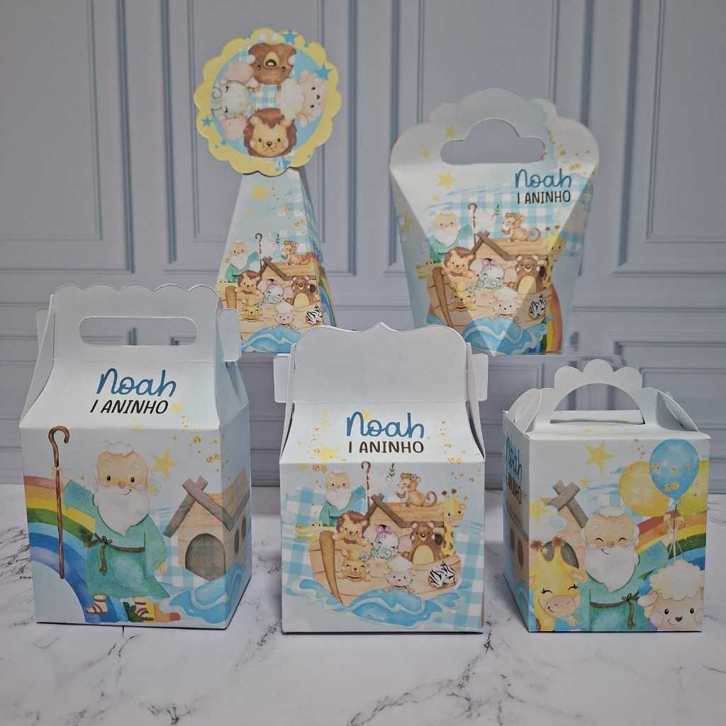 Kit Festa Personalizados ARCA DE NOÉ 2 Lembrancinhas Caixinhas de aniversário para festa, festa infantil- PEGUE E MONTE