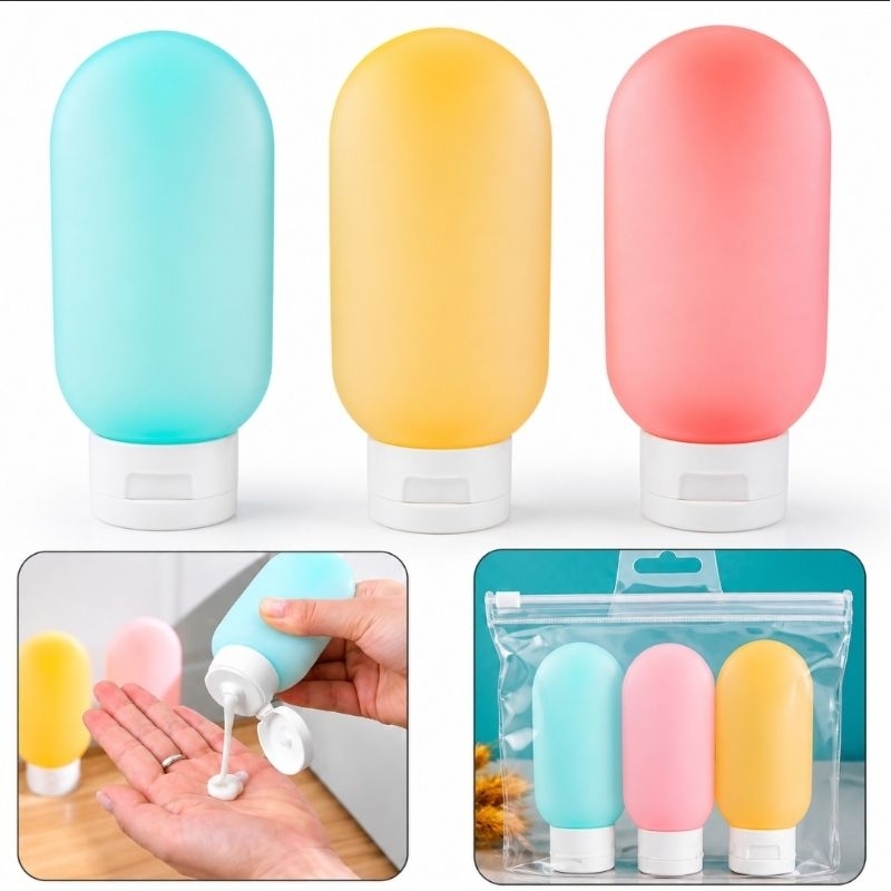 Kit 3 Frascos 60ml Recipientes Reutilizáveis e Laváveis de Plástico para Shampoo, Creme, Sabonete