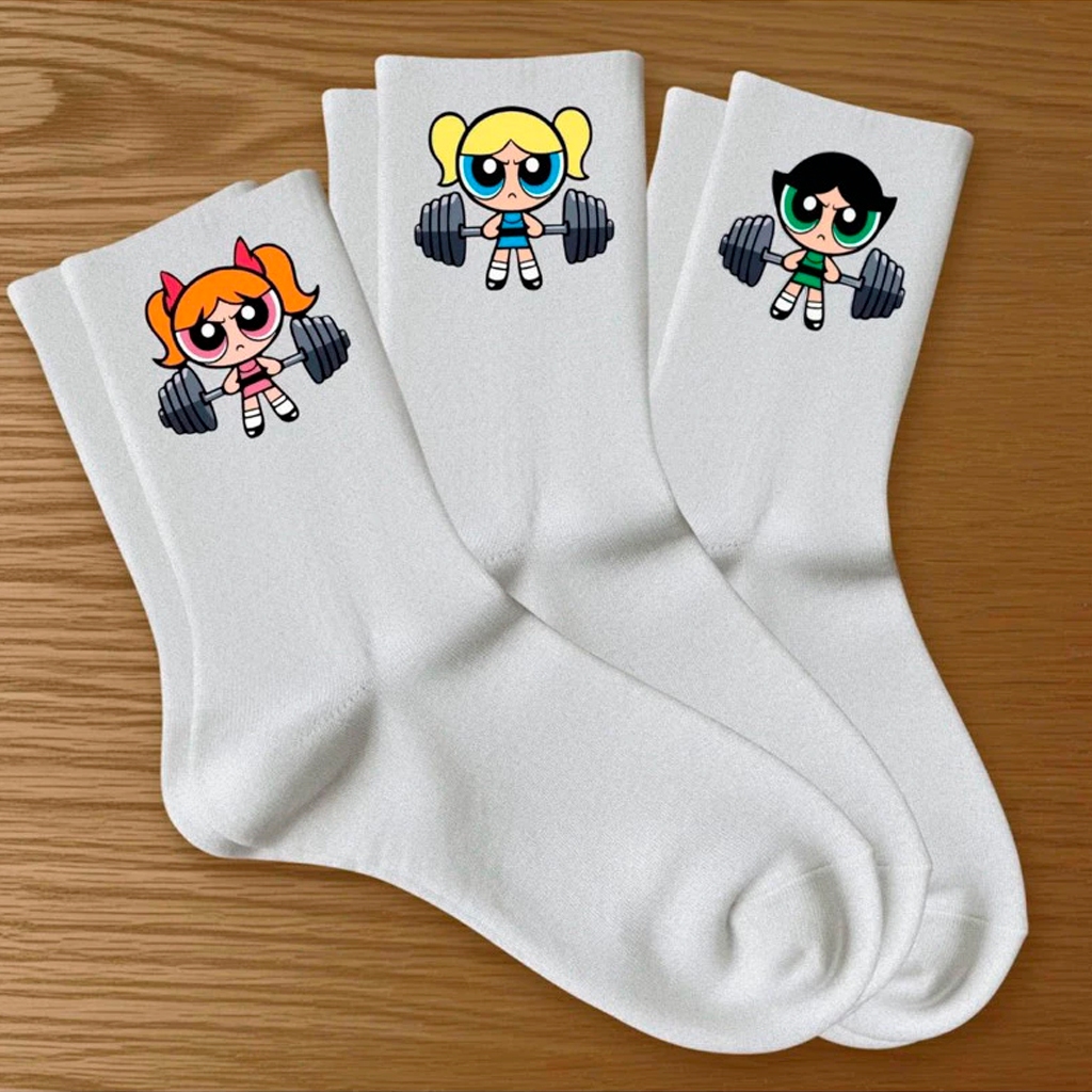 Kit 3 Pares Meias Femininas Personalizadas Esportivas Estampadas Super Poderosas Confortáveis Academia