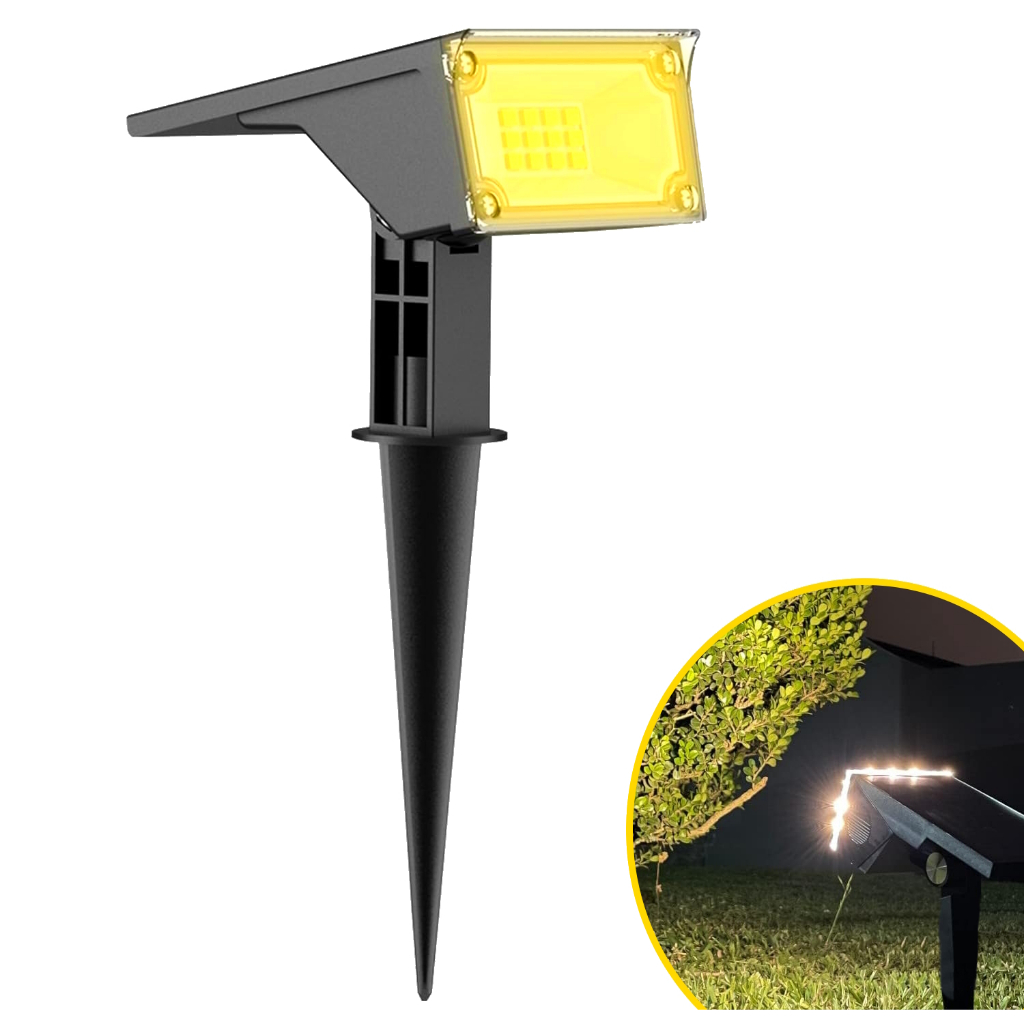 Refletor Solar Jardim 6 Leds Verde Amarelo Branco Quente 10x Mais Forte Luminária Spot Jardim Sem Fio