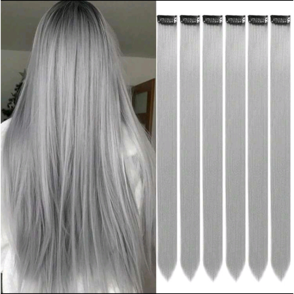 Mechas Cinza Escuro tic tac de fibra orgânica de 70 cm suporta chapinha e babyliss
