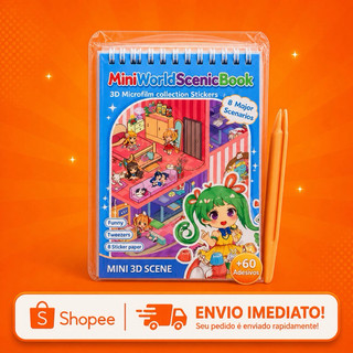 Livro Caderno Mini World 3D com Adesivos + Pinça | Criativo Educativo | Presente para Crianças e Adultos | Envio Rápido