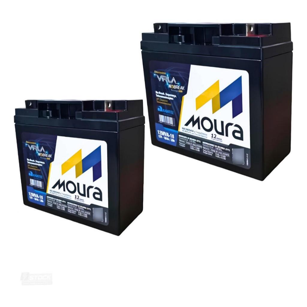 KIT 2 BAT MOURA 12V 18AH MOURA PARA NO BREAK , ALARMES , AUTOMAÇÃO , JET SKY.