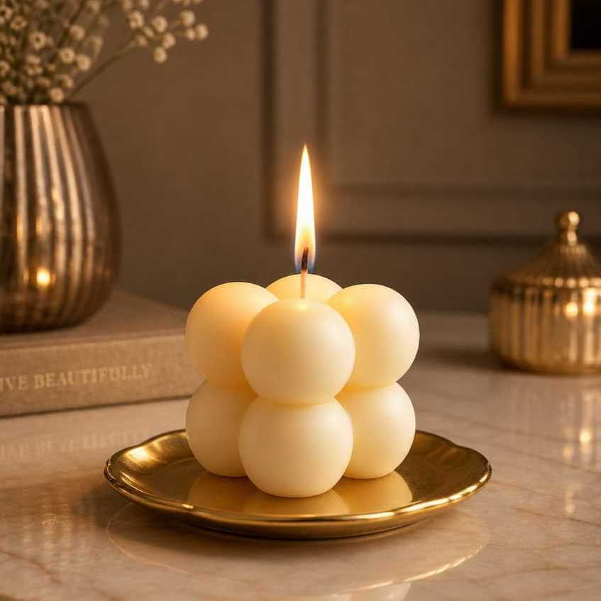 Kit 15 Velas Lembrancinha Mini Bubble 35g Vela Aromática Cera de Soja/Coco/Palma - Cor Cru