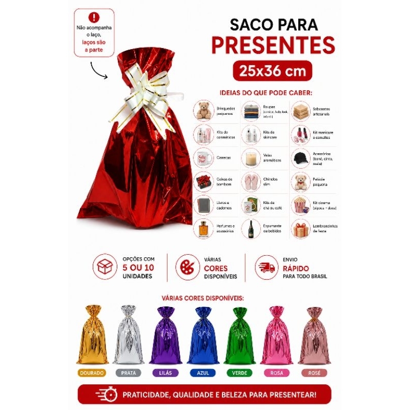 Kit Com 5 Ou 10 Unidades De Saco De Presente/Embalagem Ou Laços 25CM X 36CM