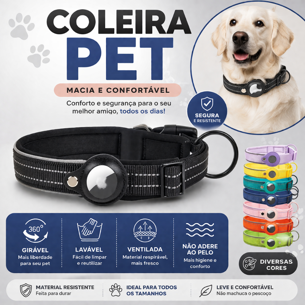 Coleira Cachorro Pet para GPS Airtag Apple Placa Identificação