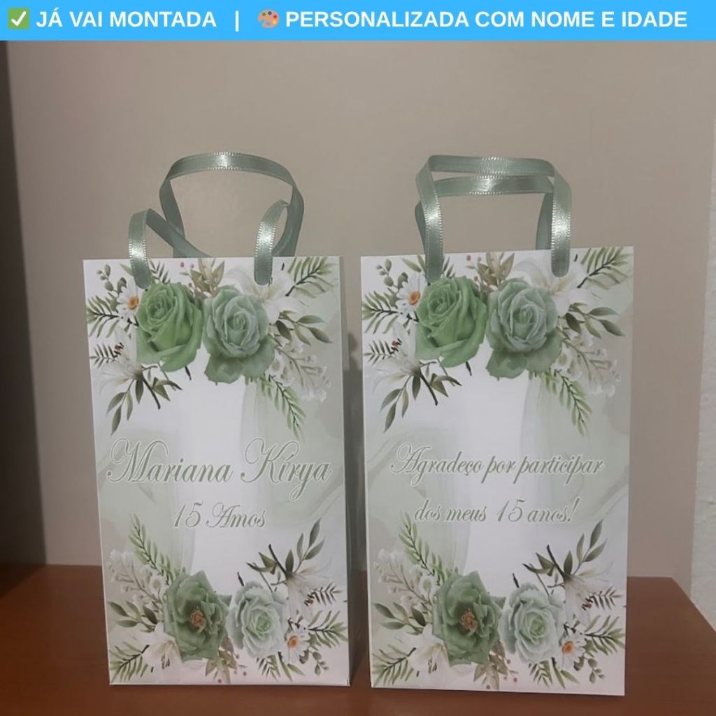 Sacolinha Surpresa Personalizada XV Anos 15 Anos Verde Menta Lembrancinha Festa 17x10x4