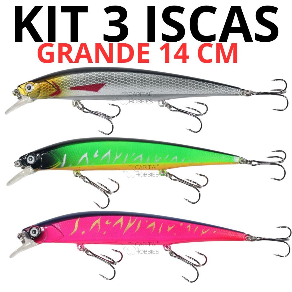 Isca artificial Grande 14 cm 20,7 g três garateias pesca tucunaré traíra dourado trairão