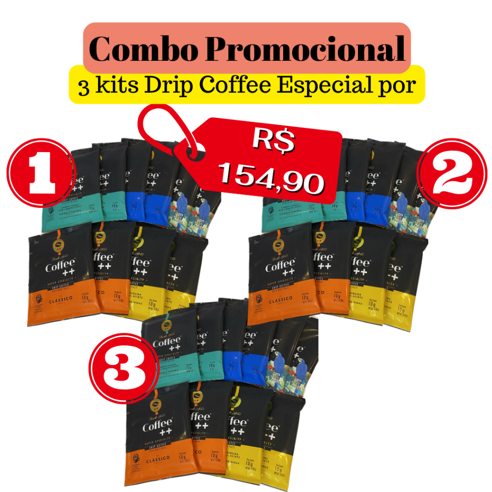 Combo com 3 Kits de Drip Coffee Especiais Coffee Mais