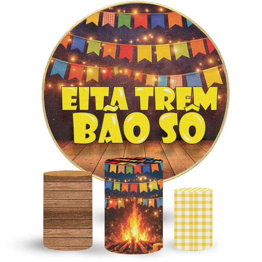 Painel de Festa Junina Kit Capa Painel Redondo + Trio Capa Cilindros São João Arraiá Veste Fácil Sublimado