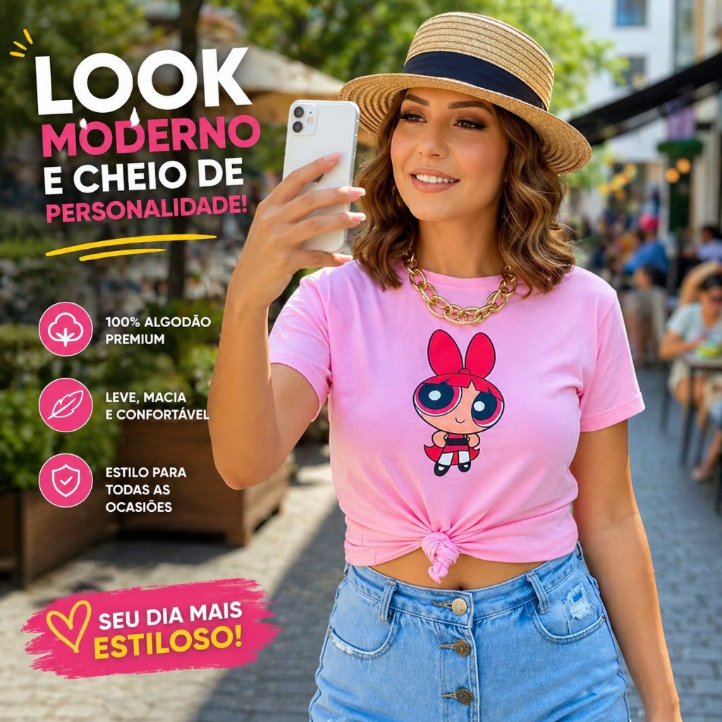 Kit 3 Camisetas Femininas das Meninas Super Poderosas Docinho Lindinha e Florzinha Powergirls