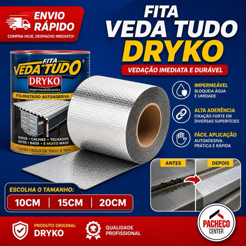 Fita Multiuso Manta Asfaltica Adesiva para Reparos Rufo Calha Telhado Veda Tudo 10cm 15cm 20cm 30cm POR METRO