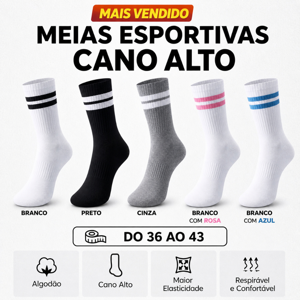 Meia Cano Alto Meia Cano Longo Academia Esportiva Treino