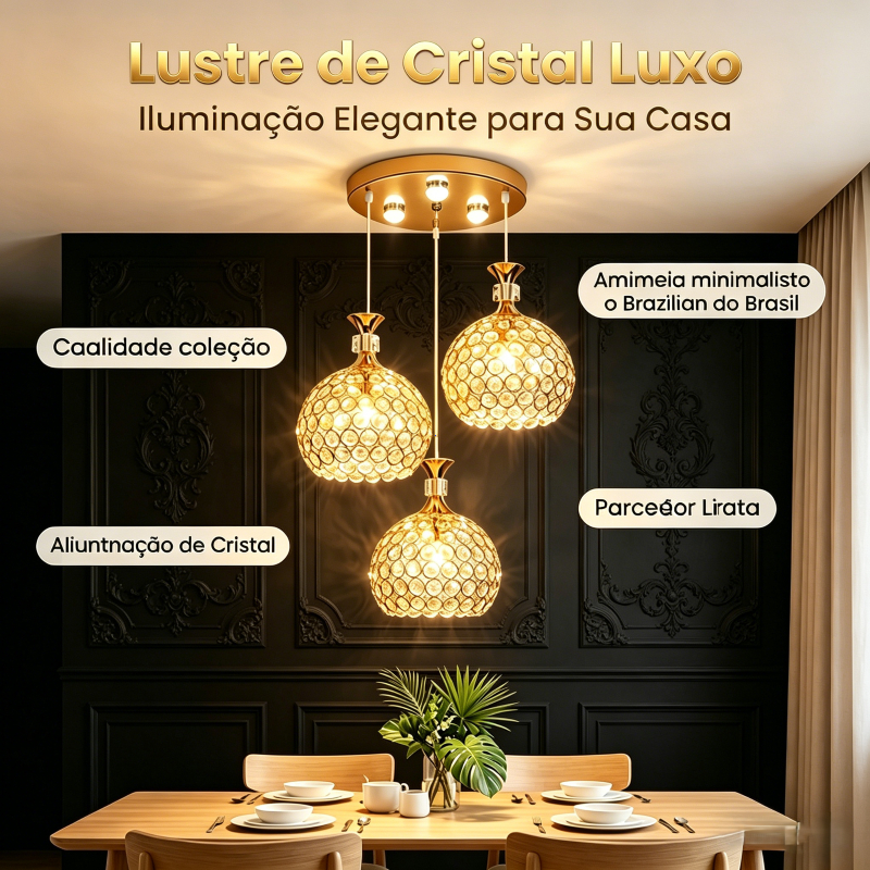 Lustre Pendente Moderno LED, Luz Tricolor Ajustável Bivolt 110V/220V Para Sala de Jantar e Quarto
