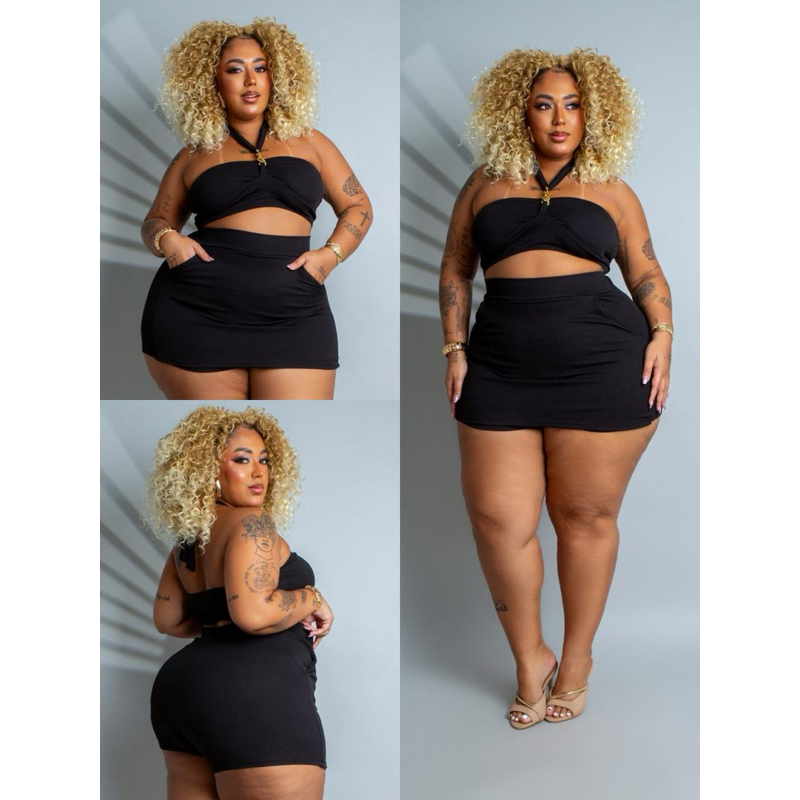 Conjunto Mirella - MIDSIZE veste do 44 ao 52 podendo vestir mais | conjunto de short saia e Cropped PLUS SIZE