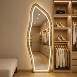 Espelho Lopazzi Temperado Base Reta 170X70 com Suporte de Chão + LED 3 Intensidades Jateado Quarto Sala Provador Salão