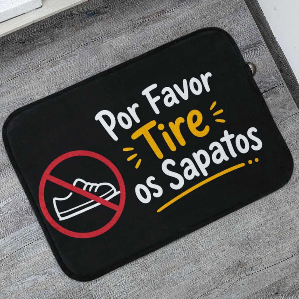 Tapete Porta de Entrada Decoração Criativa Divertida 55x35 Antiderrapante Tire os Sapatos