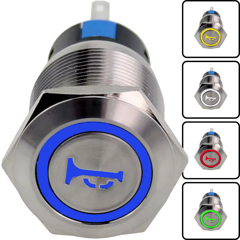 Botão Buzina Auxiliar Reset 19mm Metálico 12v Desenho Variados da 123facilassim 01 peça